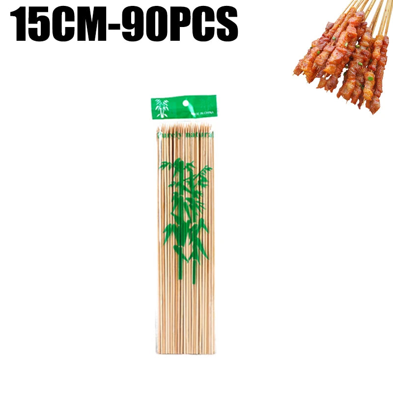 A pack of 90 natural bamboo skewers for BBQ and grilling.