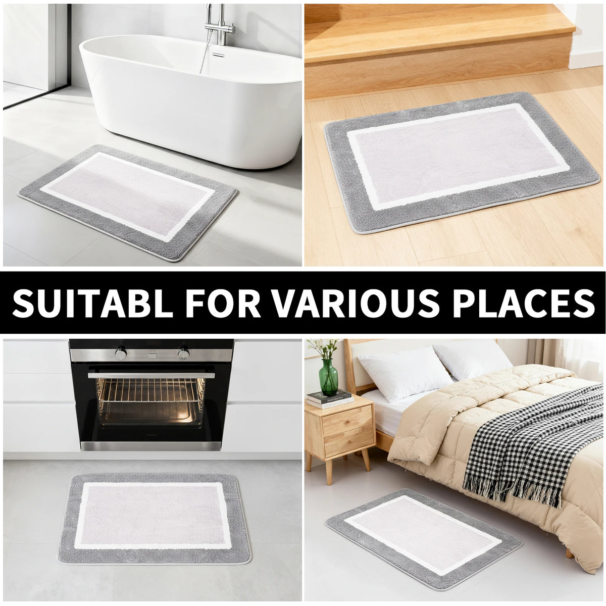 Plush Microfiber Non-Slip Bath Mat with Quick-Dry Absorbency
