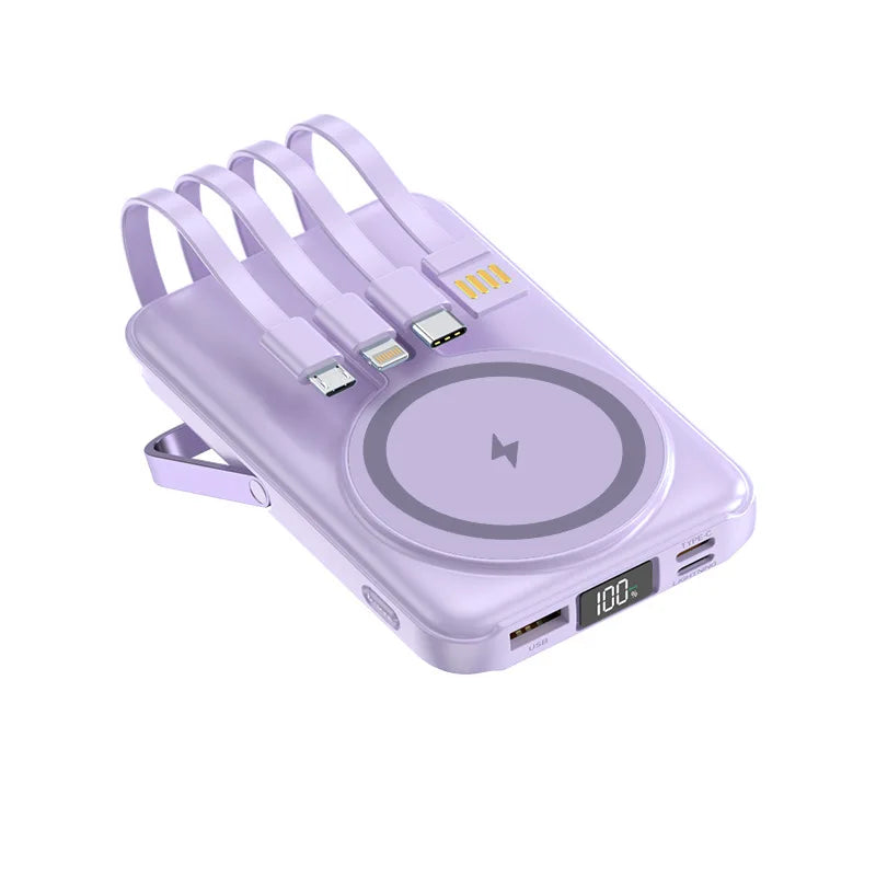 Magnetic Wireless Power Bank 20,000mAh with Built-in Cables and Stand
