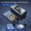 A portable wireless tire inflator device is shown charging a mobile phone via a USB port.