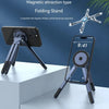 A magnetic folding stand for a smartphone, showing its use as a phone holder and tripod.