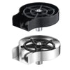 A black high pressure faucet glass rinser for bars and kitchens with a circular mesh filter.
