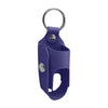 A purple PU leather inhaler case with a metal keyring attached.