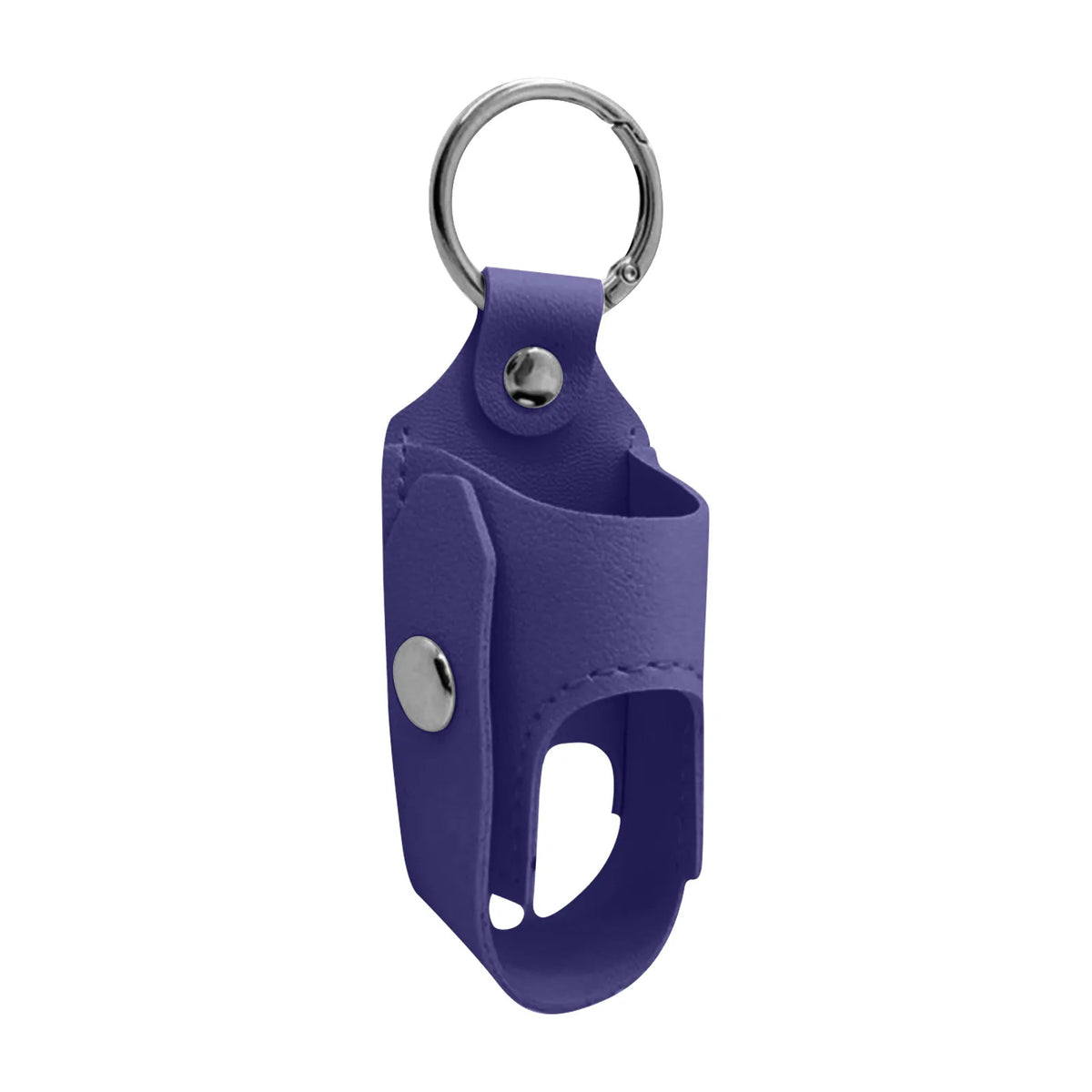 A purple PU leather inhaler case with a metal keyring attached.