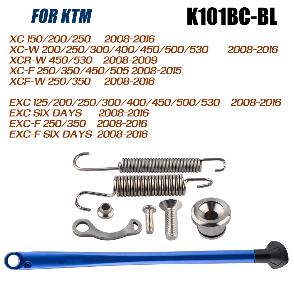 KTM side stand kit components including springs, bolts, and an ABS foot.