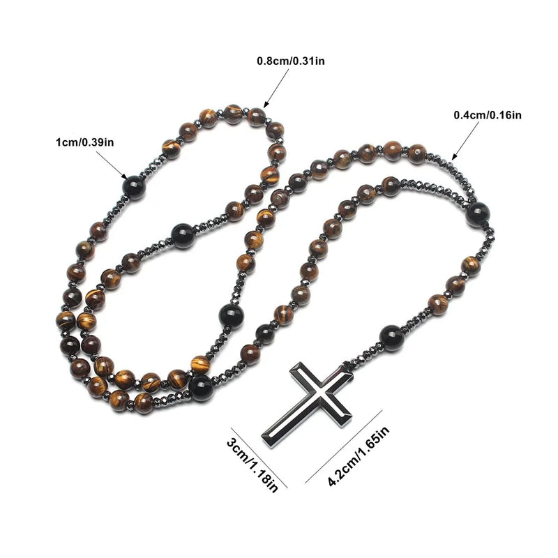 Collar con Colgante de Cruz de Piedra de Ojo de Tigre