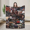 A fan throw blanket featuring a collage of Gilmore Girls characters and scenes.
