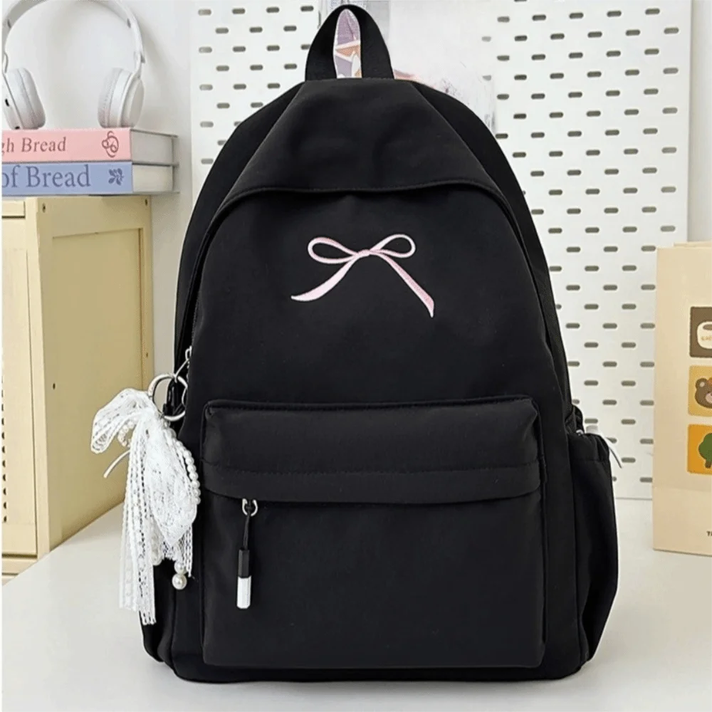 Embroidered Bow Nylon Backpack for Girls – Lightweight & Spacious