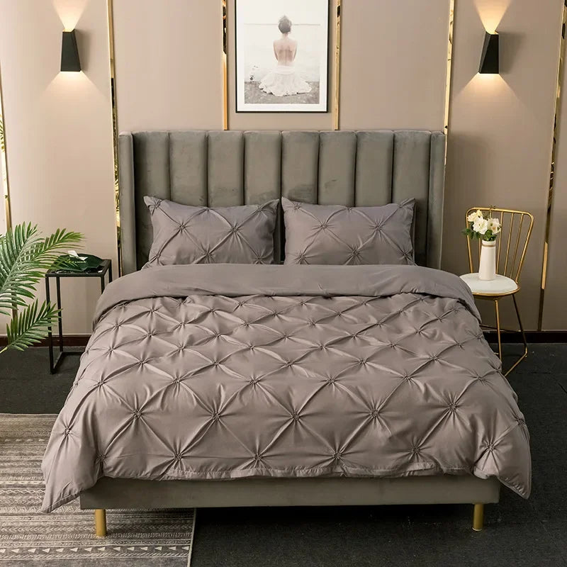 3D Buttoned Pleated Duvet Cover Set with Pillowcases