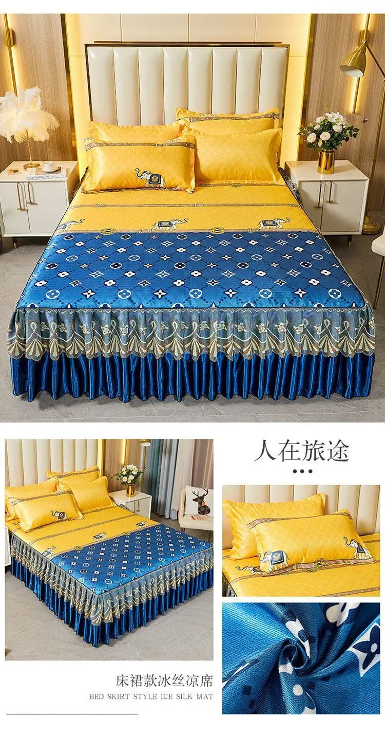4-Piece Royal Blue Bedding Set with Bed Skirt and Pillow Covers