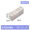 White foldable closet organizer box with 11 grids for storing underwear, socks, and accessories