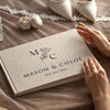 Libro de invitados de lino personalizado para bodas