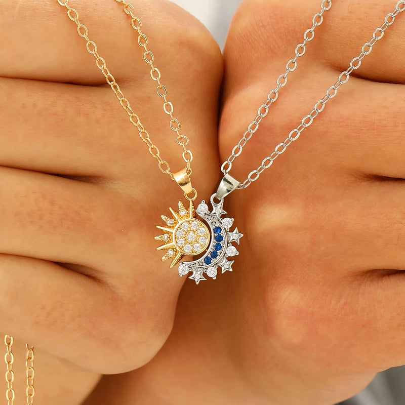 Copper Sun & Moon Magnetic Pendant Necklace