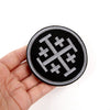 Black embroidered patch featuring a silver Knights Templar cross design with hook and loop backing