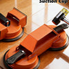 An orange floor gap repair tool with a suction cup is shown on a wooden floor.