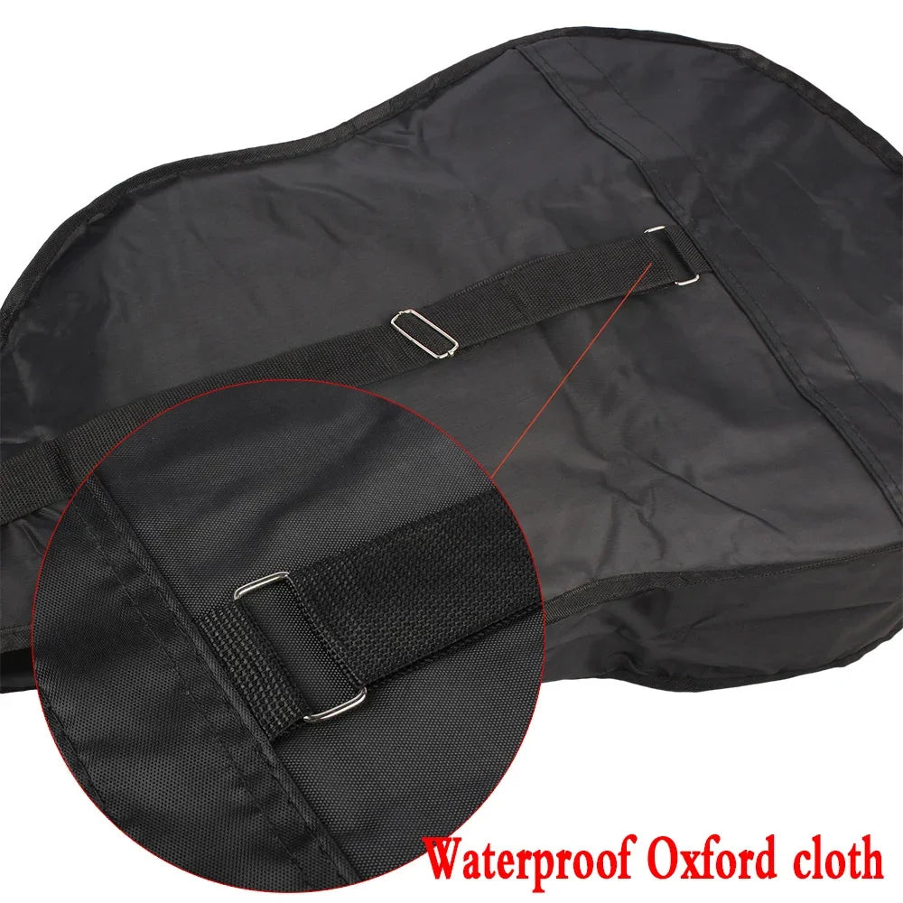 Black waterproof Oxford cloth guitar soft case with a padded shoulder strap