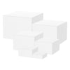 A stack of white acrylic display risers used for desserts and party buffets.