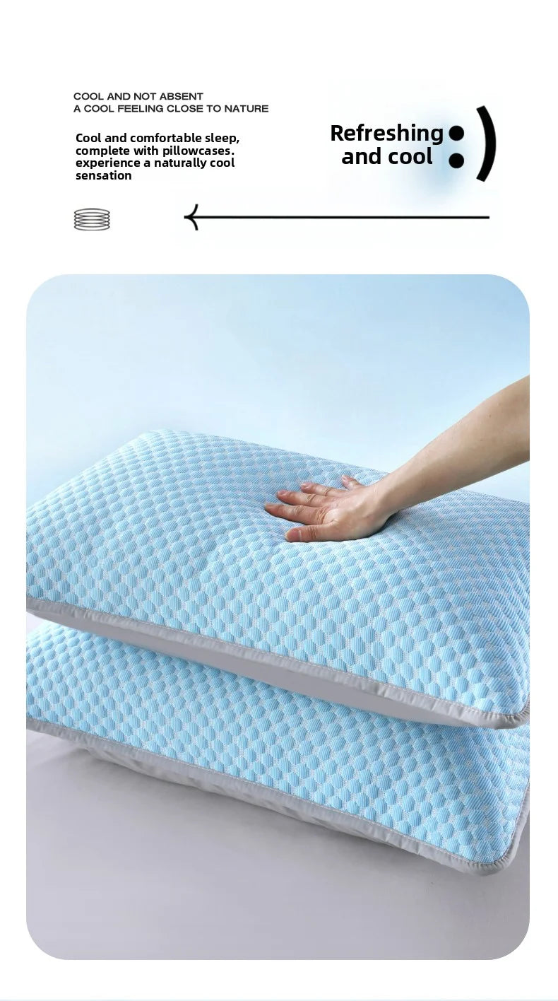 A light blue breathable cooling pillowcase is shown resting on a white surface.