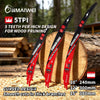 A set of five curved steel reciprocating saw blades for wood pruning in various sizes and designs