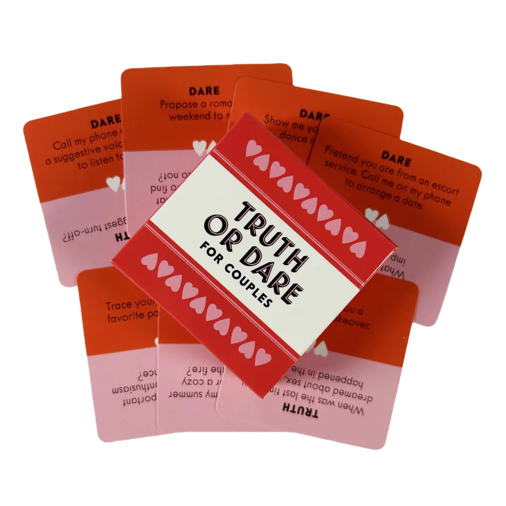 A collection of red and orange Truth or Dare cards for a game