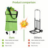 Comparison of a green foldable rolling shopping bag versus a black metal stand.