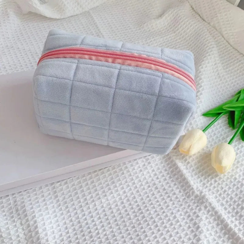 Soft Plush Cosmetic Bag with Zipper Closure
