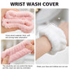 Pink velvet wrist wash cover made of thick, soft material for face and cloth protection