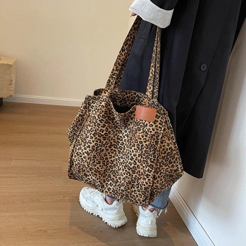 Vintage Leopard Print Canvas Tote Bag