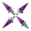 A set of purple rust-resistant license plate screws with pointed tips and threaded heads.