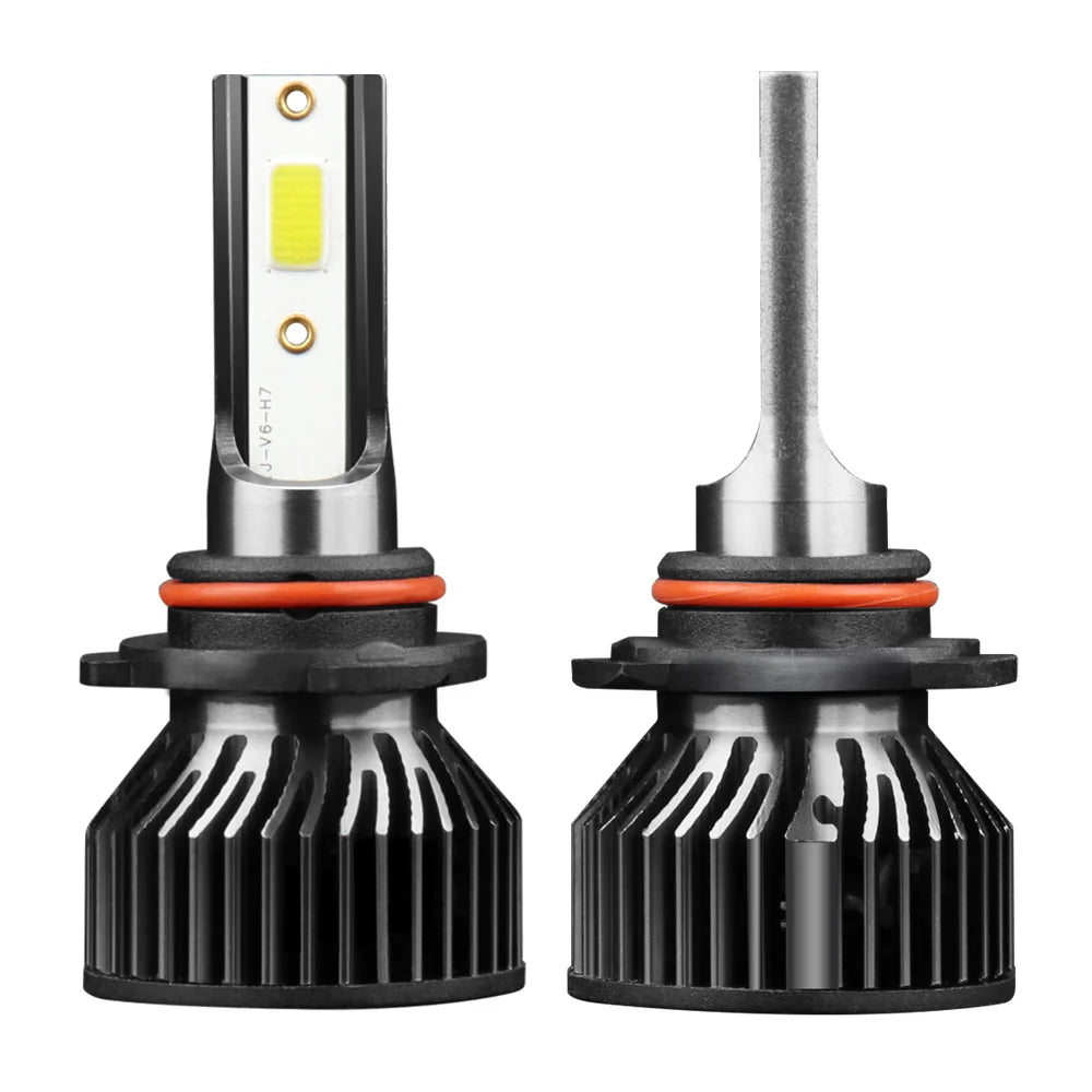 LED headlight bulbs kit for Chevy Silverado 1500/2500 featuring a yellow light source and black housing.