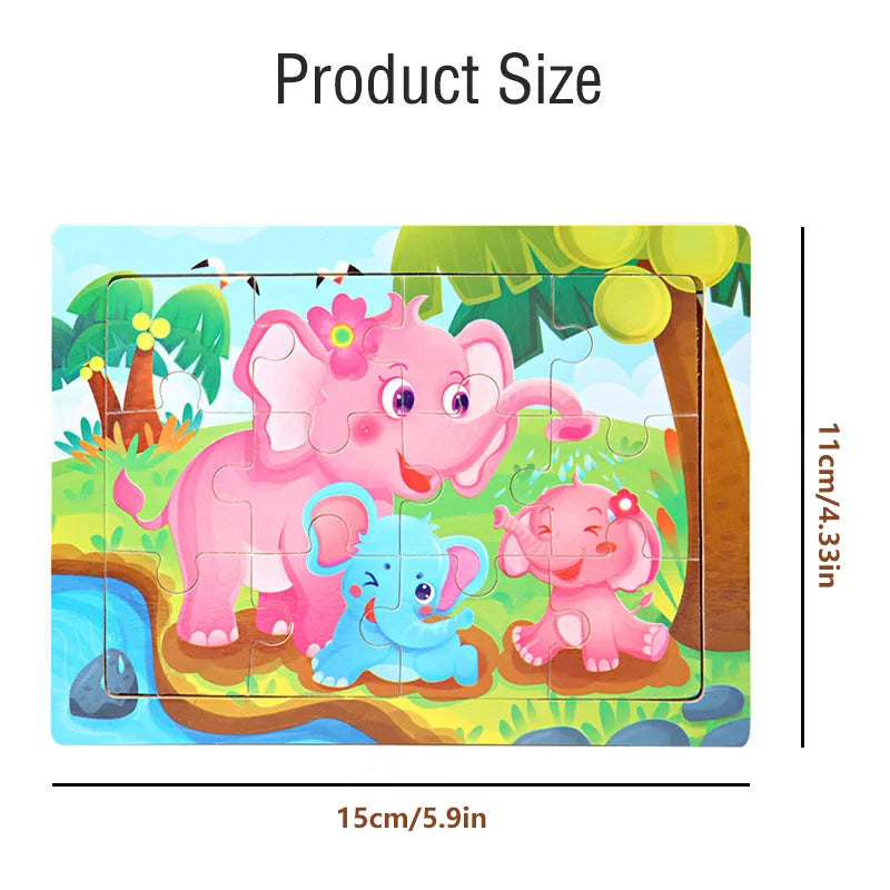 A jigsaw puzzle featuring pink and blue elephants in a lush green jungle setting.