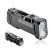 A black Wuben X4 compact EDC flashlight with an illuminated lens and body is shown on a white background.