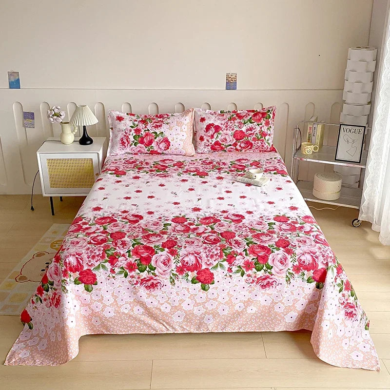 Red Floral Printed Flat Bed Sheet – Soft & Breathable