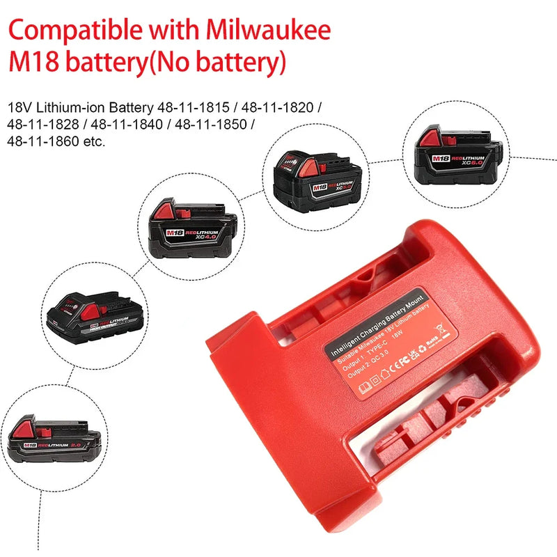 Milwaukee 18V Battery USB & Type-C Power Adapter