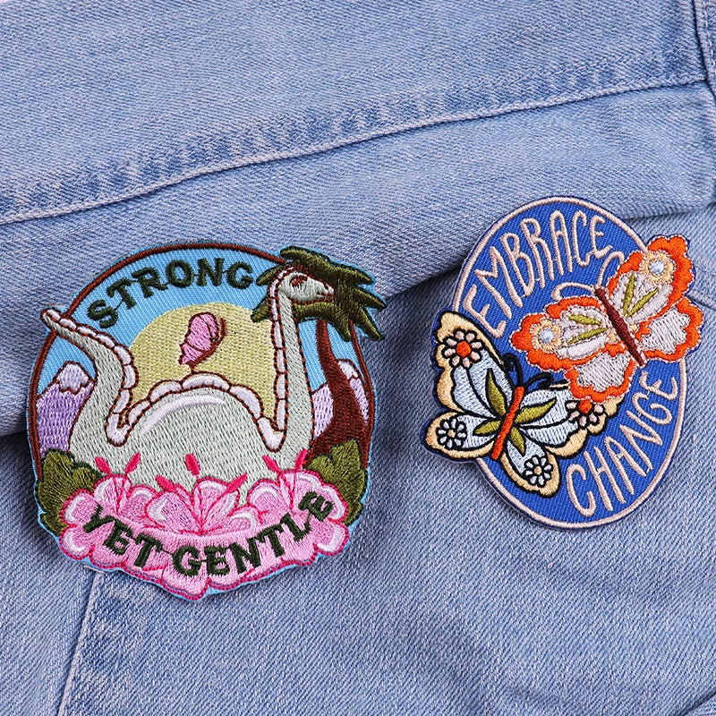 Encouraging Embroidered Iron-On Patches for Jackets, Jeans & Bags