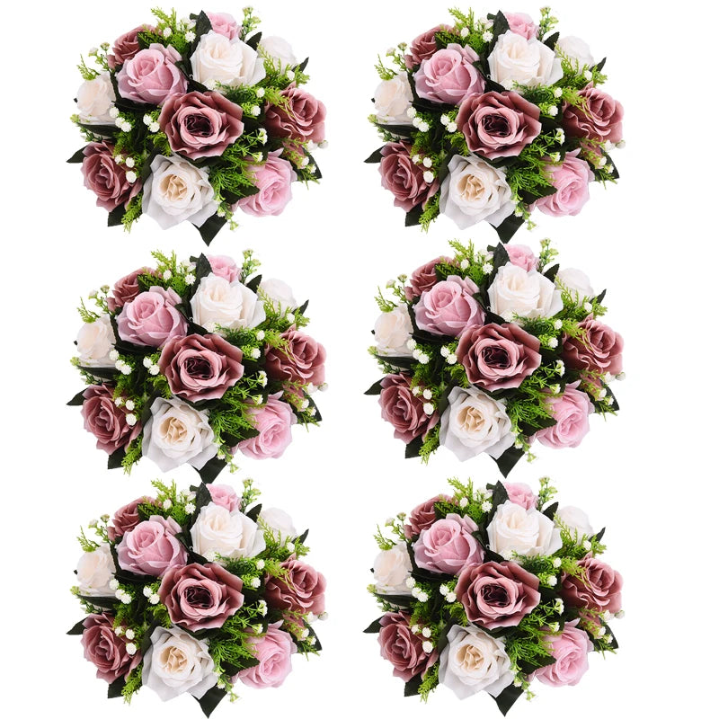Set of 6 Silk Rose Flower Balls for Wedding & Event Decor