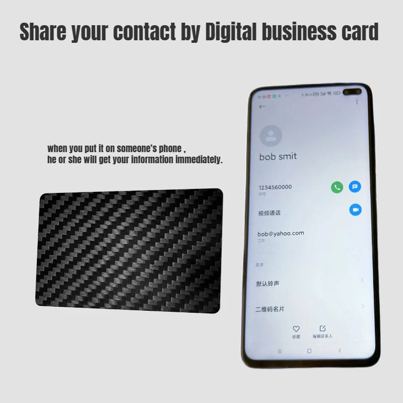 Tarjeta de Visita Digital NFC con Acabado en Fibra de Carbono