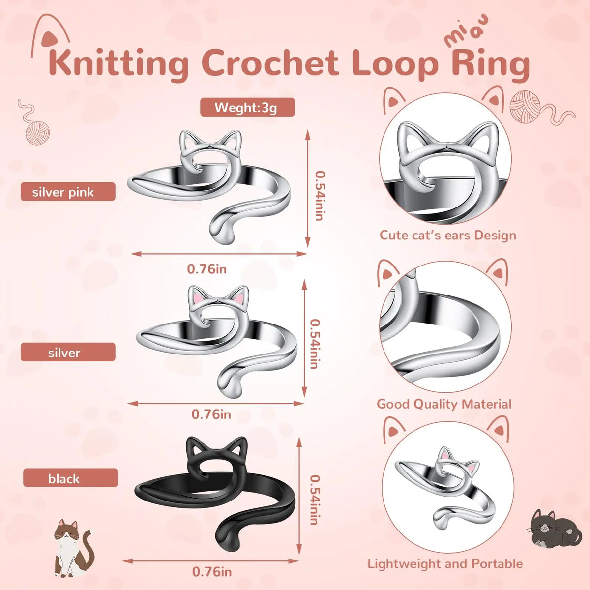 Adjustable Knitting Crochet Loop Rings (Set of 2)