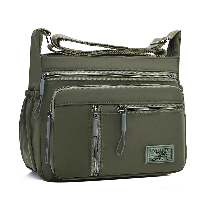 Bolso bandolera de nylon impermeable con múltiples bolsillos