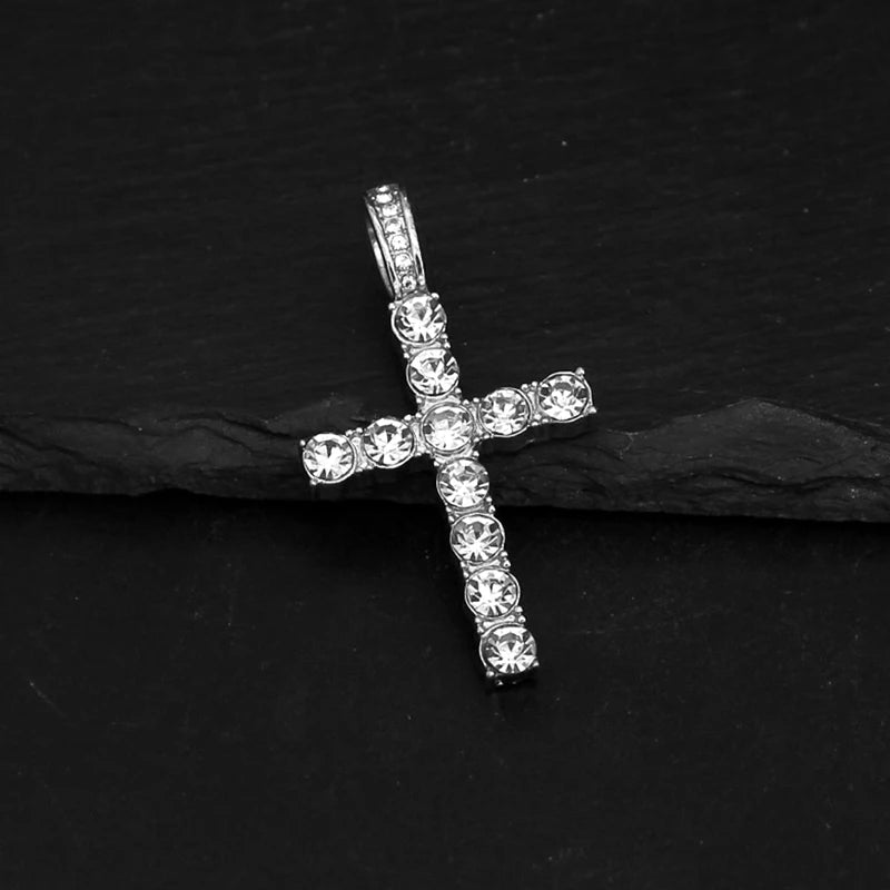 Iced-Out Cross Pendant Necklace with Tennis Chain