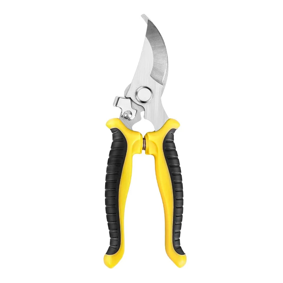 Stainless steel garden scissors set with ergonomic yellow non-slip handles