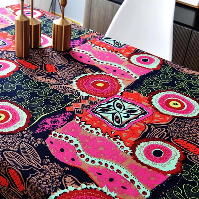 Bohemian Cotton Linen Fabric with Vintage Ethnic Print