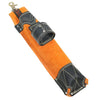 Orange heavy-duty cowhide welding rod storage bag with a hanging hook
