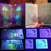 A collection of various currency notes, including Euro and Canadian bills, displayed next to a flash light with UV light.