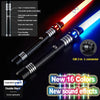 An RGB metal lightsaber with multiple modes and sound effects shown against a dark background.