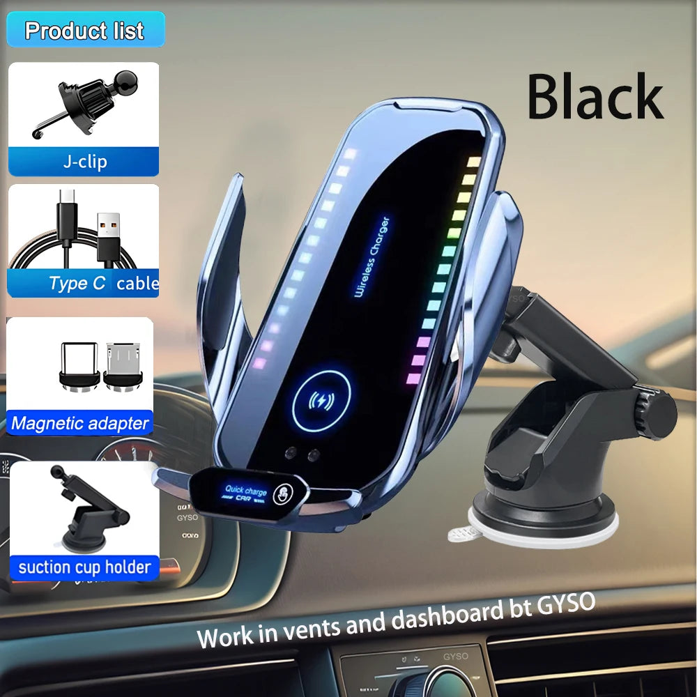 RGB Wireless Car Charger Mount for Vents and Dashboard