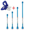A blue airless paint sprayer extension rod with a silver fitting and a red plus sign.