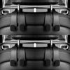 Close-up view of black car headrest hooks designed for securing bags and shopping organizers.