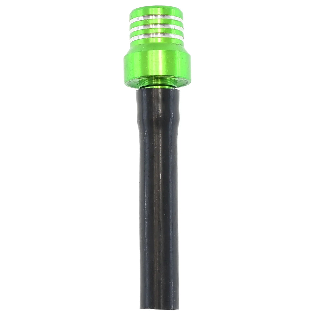 A green and black motorcycle fuel tank breather valve with a threaded top.