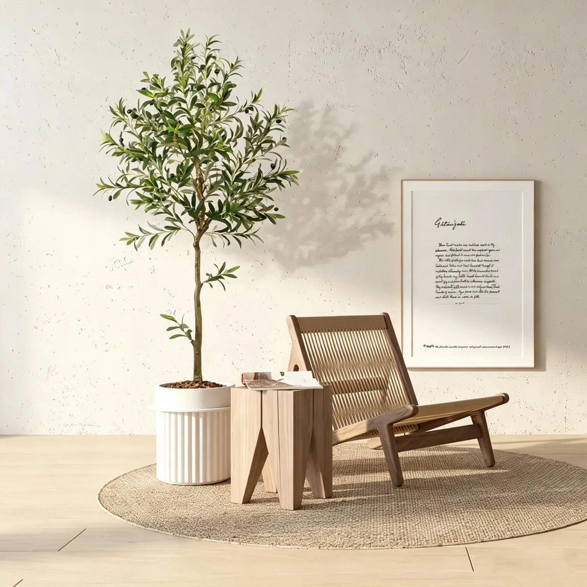 Lifelike Artificial Olive Tree in Black Pot with Natural Wood Trunk